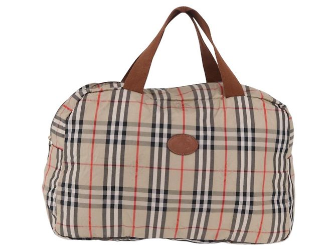 Borsa Boston pieghevole Burberrys Nova Check in tela beige e marrone autentica ti4005 - vista 13