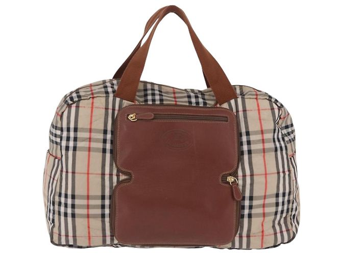 Borsa Boston pieghevole Burberrys Nova Check in tela beige e marrone autentica ti4005 - vista 2