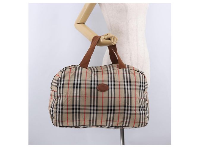 Borsa Boston pieghevole Burberrys Nova Check in tela beige e marrone autentica ti4005 - vista 23