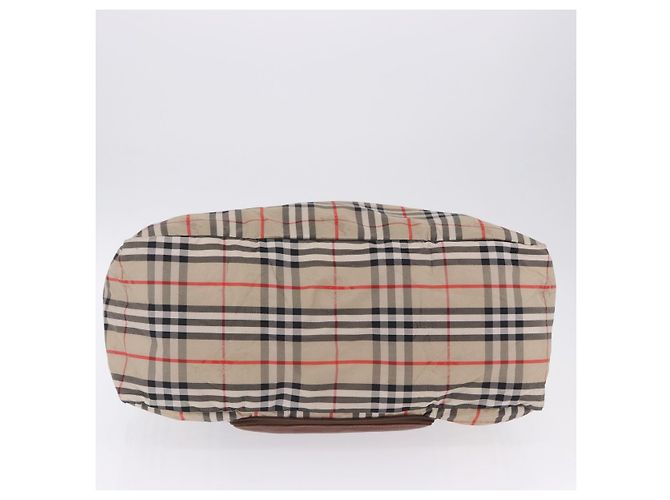 Borsa Boston pieghevole Burberrys Nova Check in tela beige e marrone autentica ti4005 - vista 5
