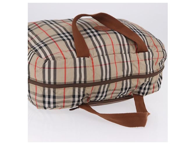 Borsa Boston pieghevole Burberrys Nova Check in tela beige e marrone autentica ti4005 - vista 6