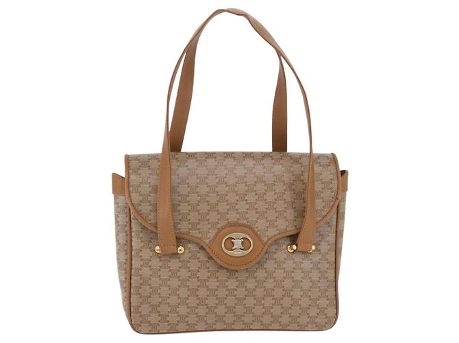 Céline Borsa a Mano CELINE Macadam PVC Pelle Beige Tono Oro Auth ti4018 - vista 13