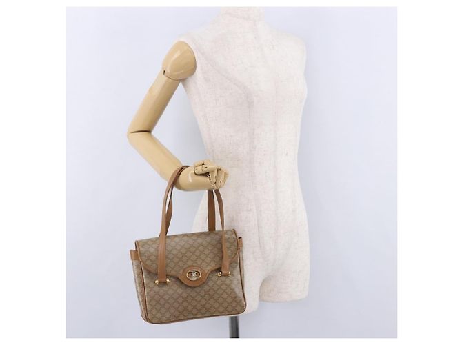 Céline Borsa a Mano CELINE Macadam PVC Pelle Beige Tono Oro Auth ti4018 - vista 29