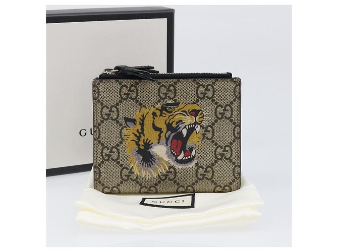 Carteira Compacta GUCCI GG Supreme PVC Bege Silver 547083 Auth 202833M Prata - vista 12