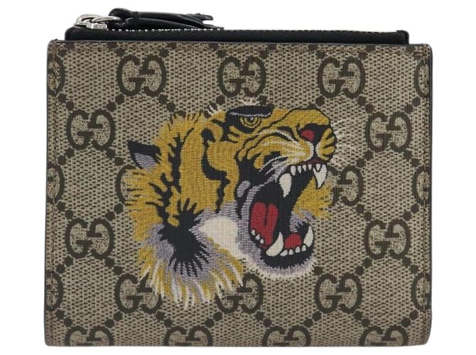 Carteira Compacta GUCCI GG Supreme PVC Bege Silver 547083 Auth 202833M Prata - vista 13