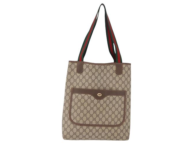 Saco Tote GUCCI GG Supreme Web Sherry Line PVC Bege Dourado 89 02 003 Auth 203010 - vista 13