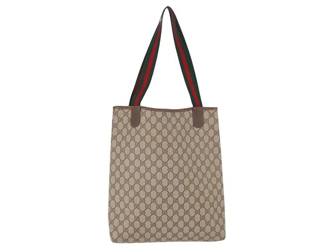 Saco Tote GUCCI GG Supreme Web Sherry Line PVC Bege Dourado 89 02 003 Auth 203010 - vista 2