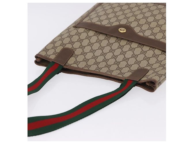 Saco Tote GUCCI GG Supreme Web Sherry Line PVC Bege Dourado 89 02 003 Auth 203010 - vista 6