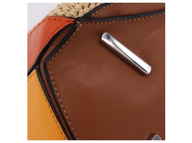 Borsa a mano LOEWE Puzzle Bag in pelle e rafia 2way Beige Silver Auth ka6171M Argento - vista 16