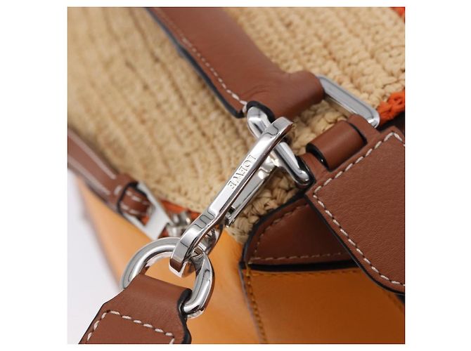 Borsa a mano LOEWE Puzzle Bag in pelle e rafia 2way Beige Silver Auth ka6171M Argento - vista 21