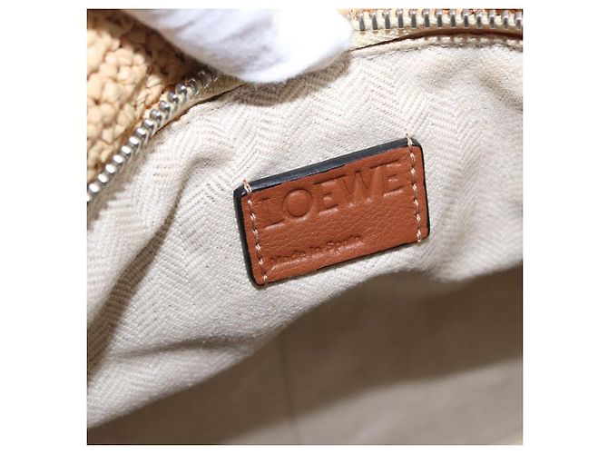 Borsa a mano LOEWE Puzzle Bag in pelle e rafia 2way Beige Silver Auth ka6171M Argento - vista 24