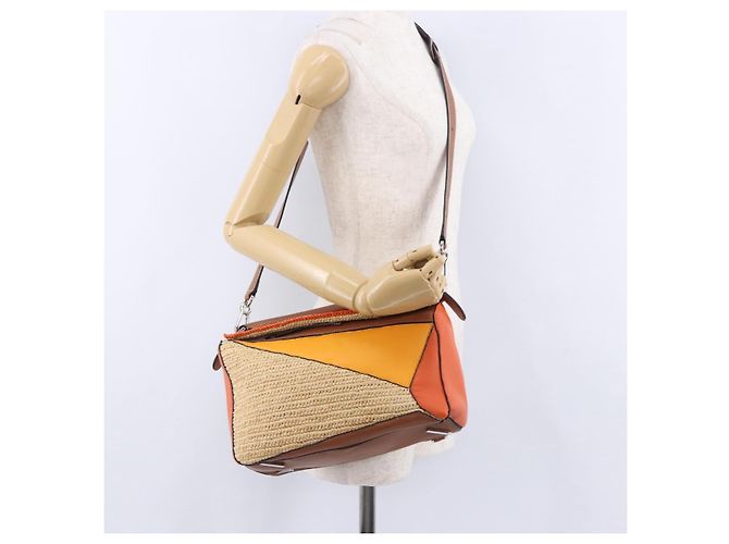 Borsa a mano LOEWE Puzzle Bag in pelle e rafia 2way Beige Silver Auth ka6171M Argento - vista 29