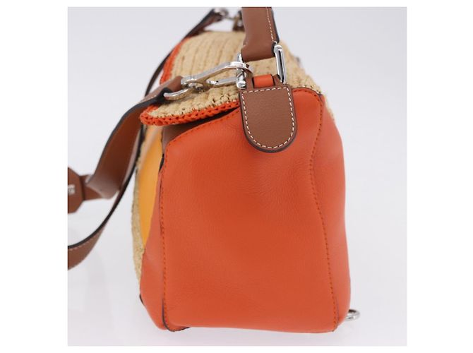 Borsa a mano LOEWE Puzzle Bag in pelle e rafia 2way Beige Silver Auth ka6171M Argento - vista 3