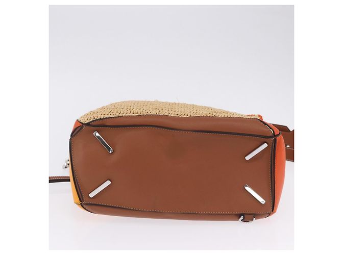 Borsa a mano LOEWE Puzzle Bag in pelle e rafia 2way Beige Silver Auth ka6171M Argento - vista 5