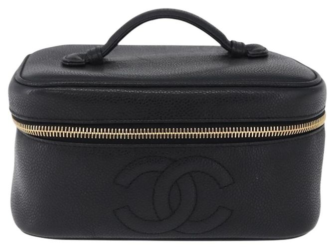 CHANEL Vanity Handtasche Kaviarleder Schwarz Gold CC Auth 203153V Golden - Ansicht 13