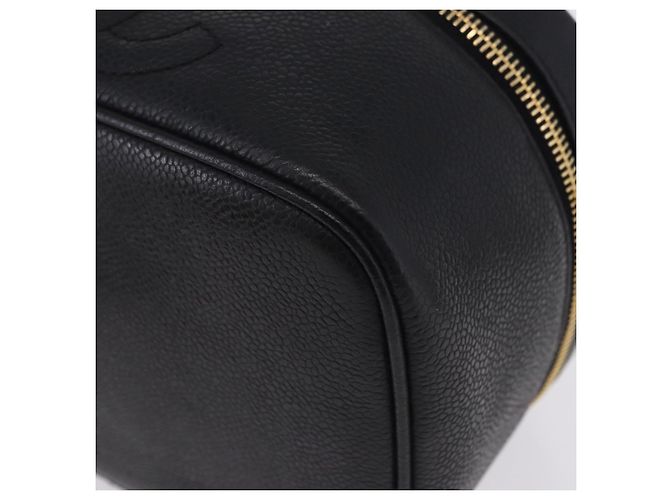 CHANEL Vanity Handtasche Kaviarleder Schwarz Gold CC Auth 203153V Golden - Ansicht 15