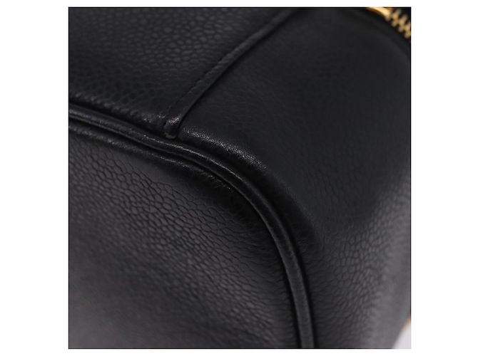 CHANEL Vanity Handtasche Kaviarleder Schwarz Gold CC Auth 203153V Golden - Ansicht 17