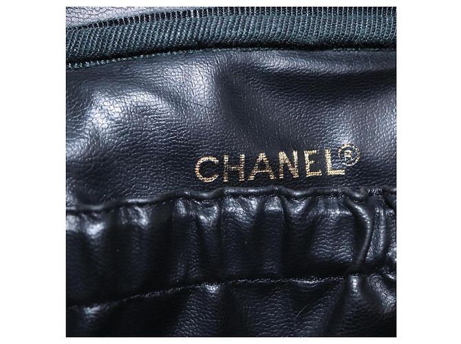 CHANEL Vanity Handtasche Kaviarleder Schwarz Gold CC Auth 203153V Golden - Ansicht 18