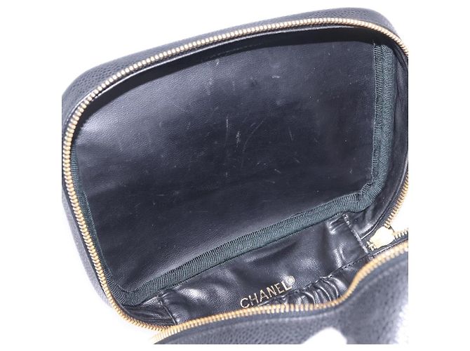 CHANEL Vanity Handtasche Kaviarleder Schwarz Gold CC Auth 203153V Golden - Ansicht 19