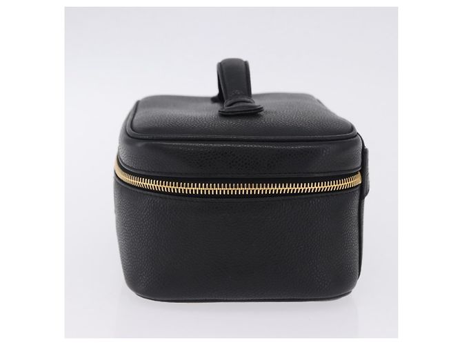 CHANEL Vanity Handtasche Kaviarleder Schwarz Gold CC Auth 203153V Golden - Ansicht 3