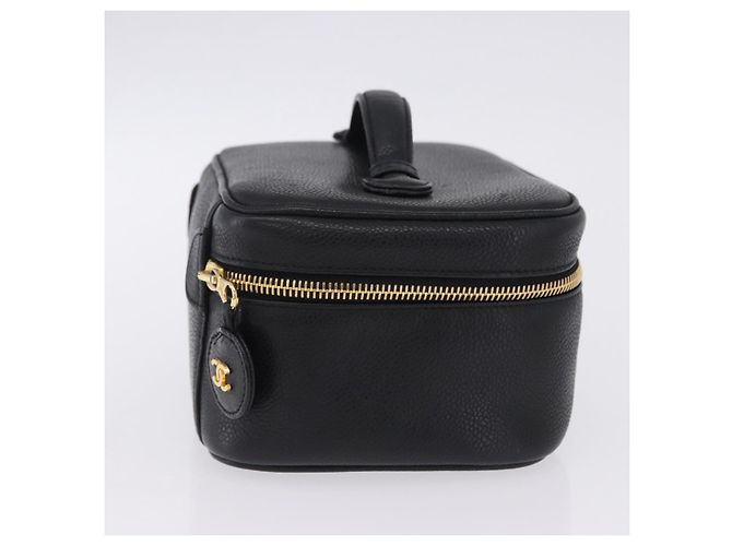 CHANEL Vanity Handtasche Kaviarleder Schwarz Gold CC Auth 203153V Golden - Ansicht 4