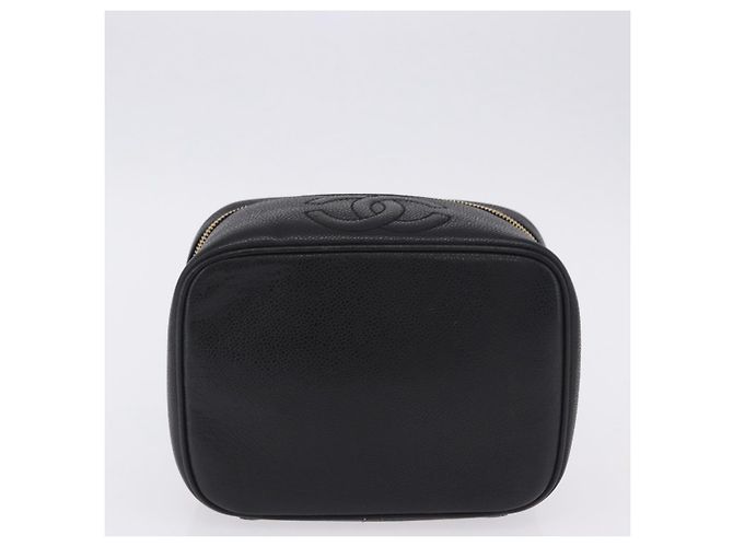 CHANEL Vanity Handtasche Kaviarleder Schwarz Gold CC Auth 203153V Golden - Ansicht 5