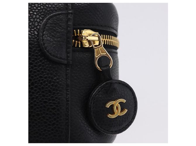 CHANEL Vanity Handtasche Kaviarleder Schwarz Gold CC Auth 203153V Golden - Ansicht 9