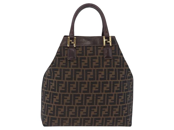 Borsa a mano FENDI Zucca Canvas Marrone Tono Oro Auth ka6152 - vista 13