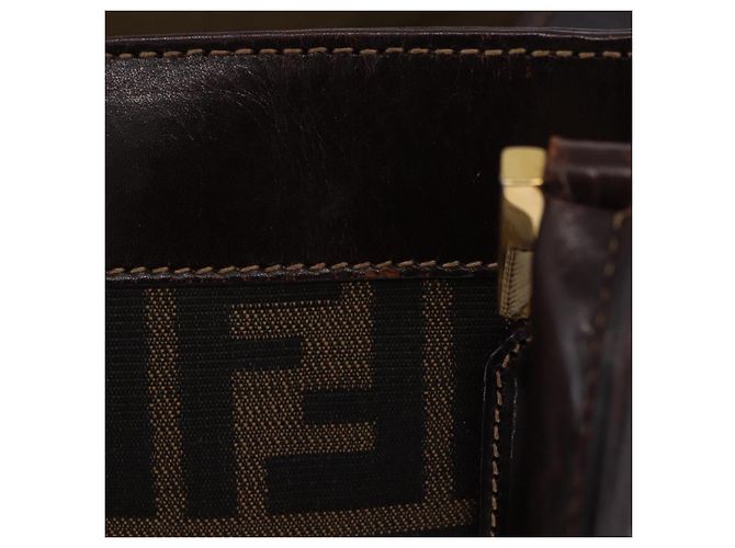 Borsa a mano FENDI Zucca Canvas Marrone Tono Oro Auth ka6152 - vista 15