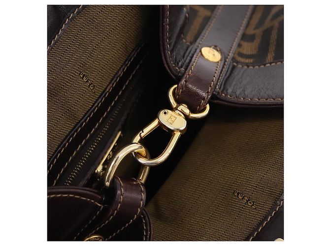Borsa a mano FENDI Zucca Canvas Marrone Tono Oro Auth ka6152 - vista 26