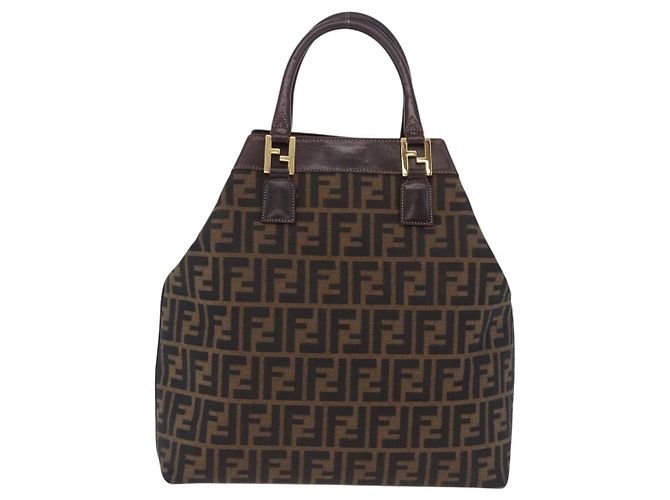 Borsa a mano FENDI Zucca Canvas Marrone Tono Oro Auth ka6152 - vista 3