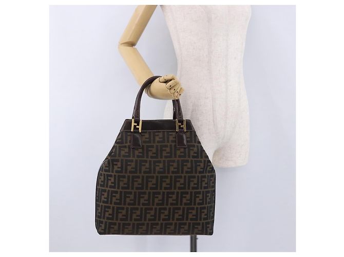 Borsa a mano FENDI Zucca Canvas Marrone Tono Oro Auth ka6152 - vista 32