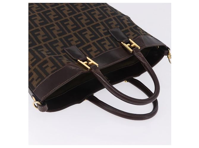 Borsa a mano FENDI Zucca Canvas Marrone Tono Oro Auth ka6152 - vista 7