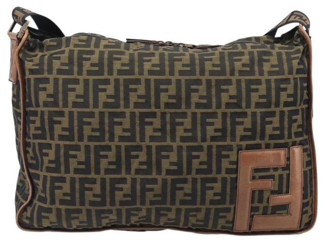 Borsa a tracolla FENDI Zucca Canvas Marrone Nero Auth 197699 - vista 13