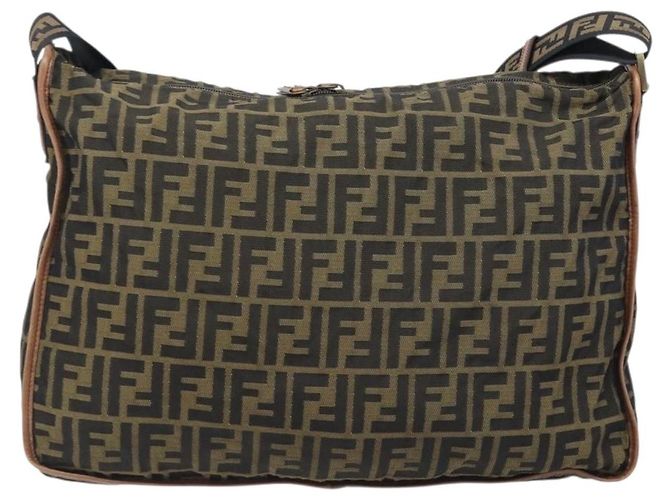Borsa a tracolla FENDI Zucca Canvas Marrone Nero Auth 197699 - vista 2