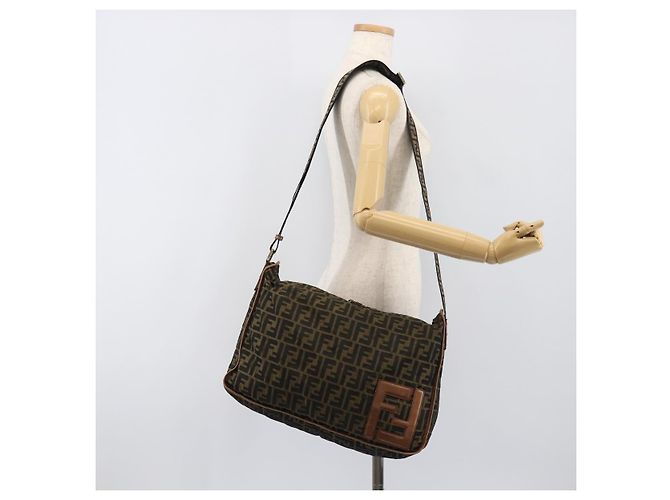 Borsa a tracolla FENDI Zucca Canvas Marrone Nero Auth 197699 - vista 21