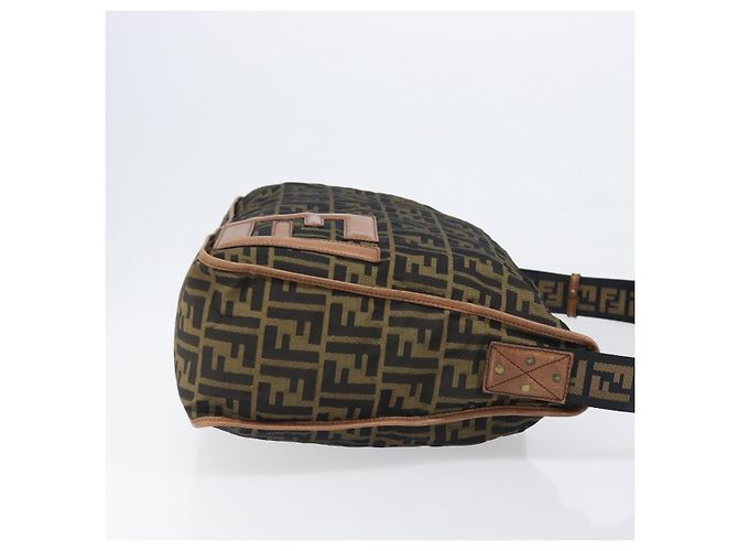 Borsa a tracolla FENDI Zucca Canvas Marrone Nero Auth 197699 - vista 3