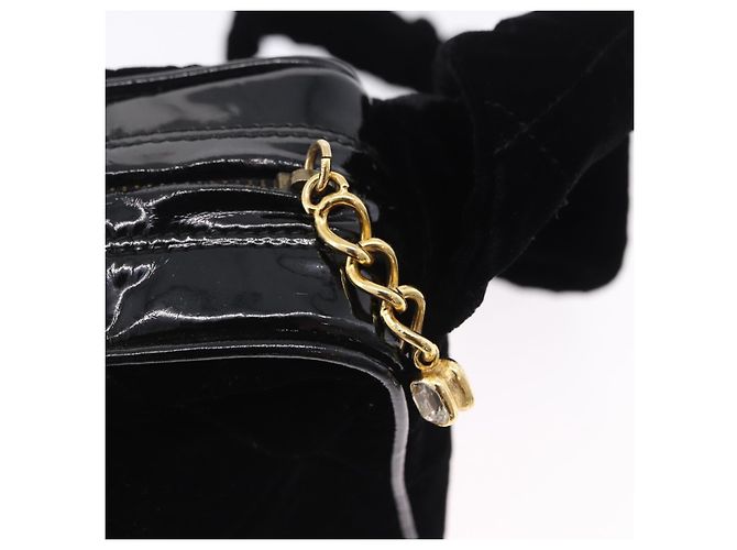 Borsa a tracolla CHANEL Matelasse Velluto Nero Oro CC Auth bs36831A D'oro - vista 10