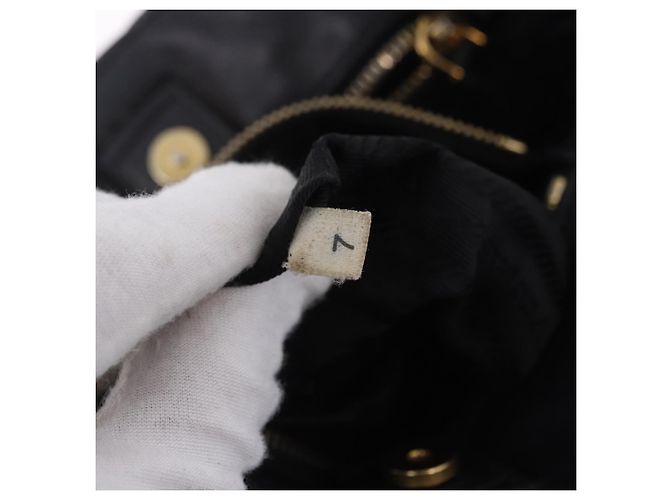 Borsa a mano PRADA Ribbon in pelle nera e oro Auth 202973V Nero D'oro - vista 12