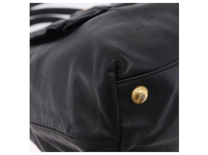 Borsa a mano PRADA Ribbon in pelle nera e oro Auth 202973V Nero D'oro - vista 16