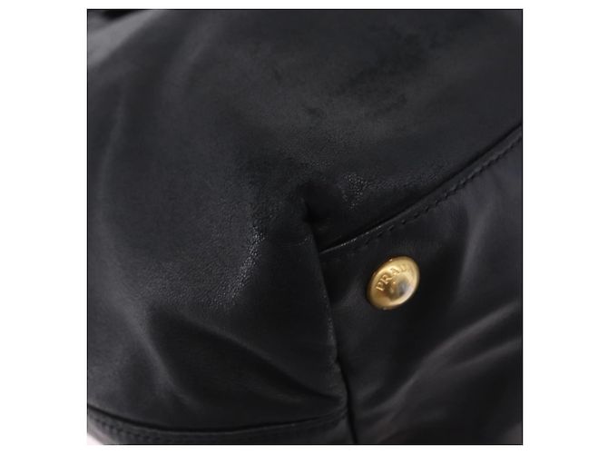 Borsa a mano PRADA Ribbon in pelle nera e oro Auth 202973V Nero D'oro - vista 18