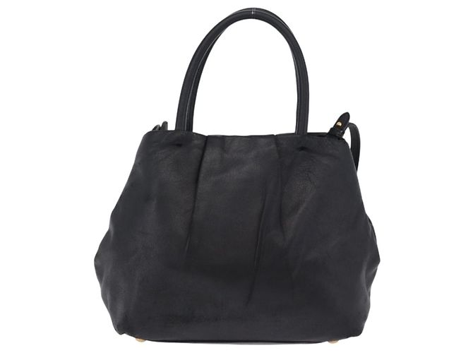 Borsa a mano PRADA Ribbon in pelle nera e oro Auth 202973V Nero D'oro - vista 2