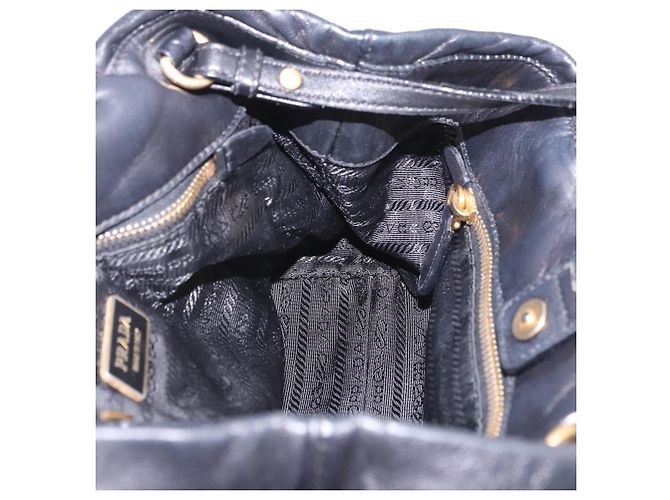 Borsa a mano PRADA Ribbon in pelle nera e oro Auth 202973V Nero D'oro - vista 22