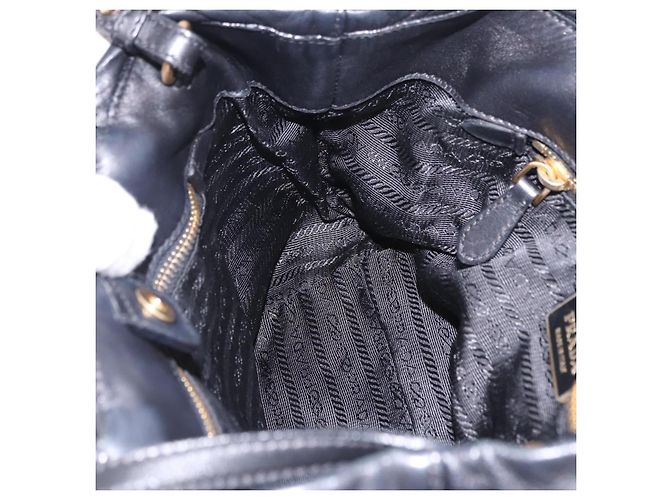 Borsa a mano PRADA Ribbon in pelle nera e oro Auth 202973V Nero D'oro - vista 23
