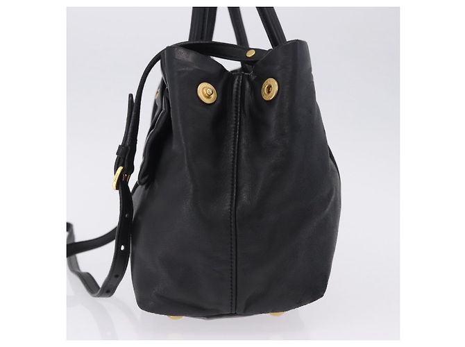 Borsa a mano PRADA Ribbon in pelle nera e oro Auth 202973V Nero D'oro - vista 4