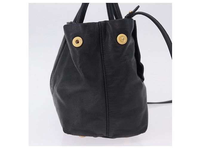 Borsa a mano PRADA Ribbon in pelle nera e oro Auth 202973V Nero D'oro - vista 5