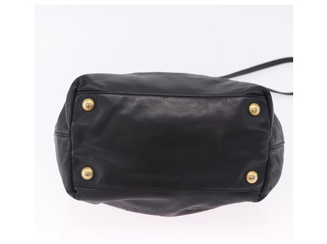 Borsa a mano PRADA Ribbon in pelle nera e oro Auth 202973V Nero D'oro - vista 6