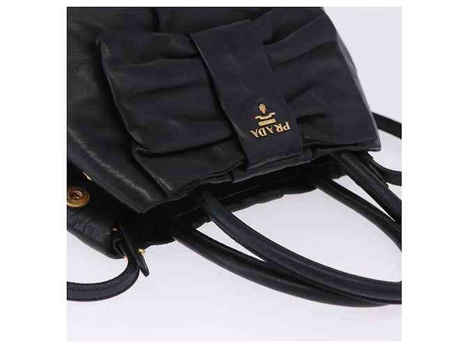 Borsa a mano PRADA Ribbon in pelle nera e oro Auth 202973V Nero D'oro - vista 7
