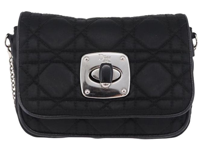 Borsa a tracolla con catena Christian Dior Nylon Nero Argento Auth 203219 - vista 13