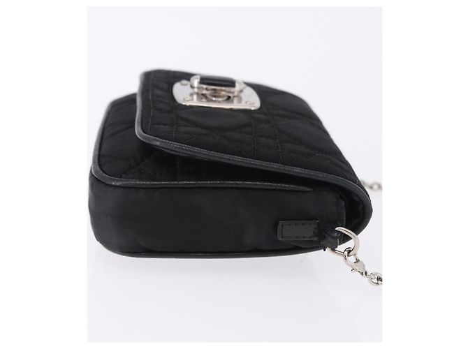 Borsa a tracolla con catena Christian Dior Nylon Nero Argento Auth 203219 - vista 3